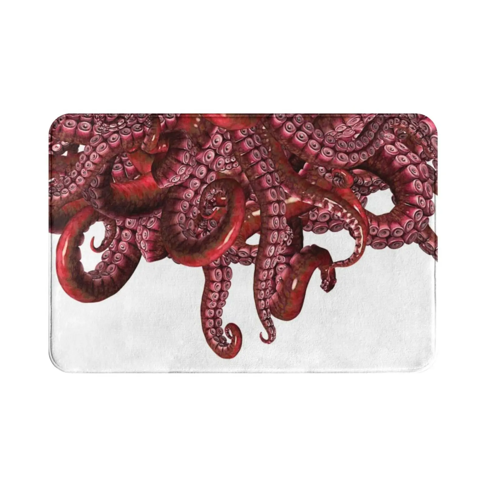 Suckers In Red Carpet Mat Rug Cushion Soft Non-Slip Tentacle Worm Tentacles Worms Octopus Squid Cuttlefish