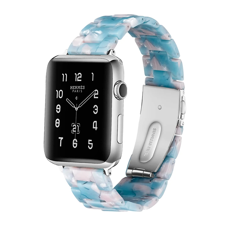 NEW colors Resin strap for Apple watch band 44 mm 40mm 42mm 38mm metal buckle bracelet watchband for iwatch series SE/6/5/4/3/2