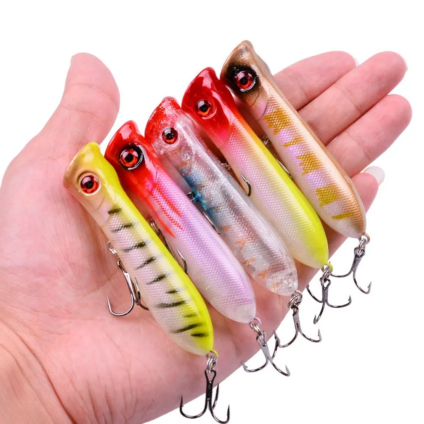 5Pcs Popper Fishing Lures Pesca Artificial Bait 8cm 11g Top Water Poper Lure Wobbler Crankbait Fishing Tackle Tools