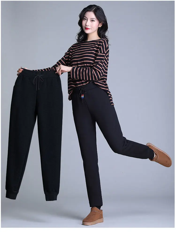 Slim Women Pant Winter Lambskin Cashmere Pants Warm Female Casual Pants Harem Pants Lined Fleece Trousers Autumn Sweatpants