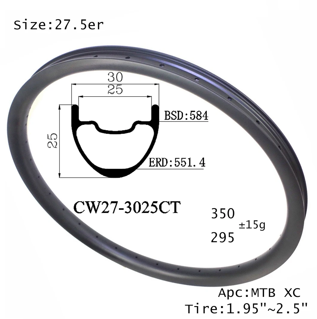 295g Only MTB XC Ride Carbon Rim 27.5er 30mmX25mm Depth Disc Brake Clincher Tubeless Cycle Wheel Mountain Training Easy Climbing