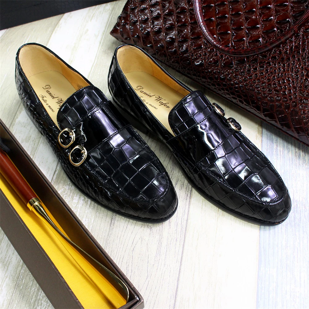 High-end Leather Loafer Cover Foot Button Fish Pattern Handmade Shoes Trend Office Men\'s Formal Shoes Banquet Wedding Shoes