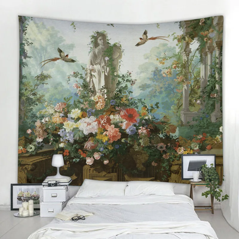 Hand painted tropical jungle tapestry retro oil painting wall hanging bohemian style living room bedroom home decoration