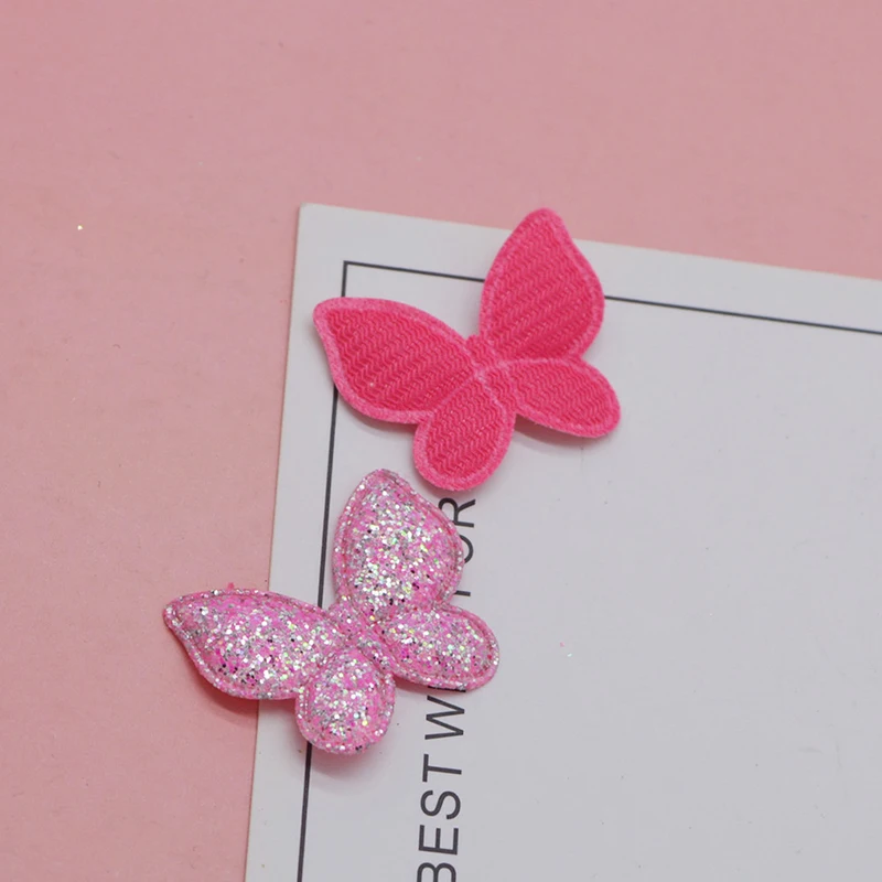 Mały rozmiar 40 sztuk/partia 3.4*2.8cm brokat motyl wyściełane aplikacje dla Craft ubrania akcesoria do szycia DIY akcesoria do włosów