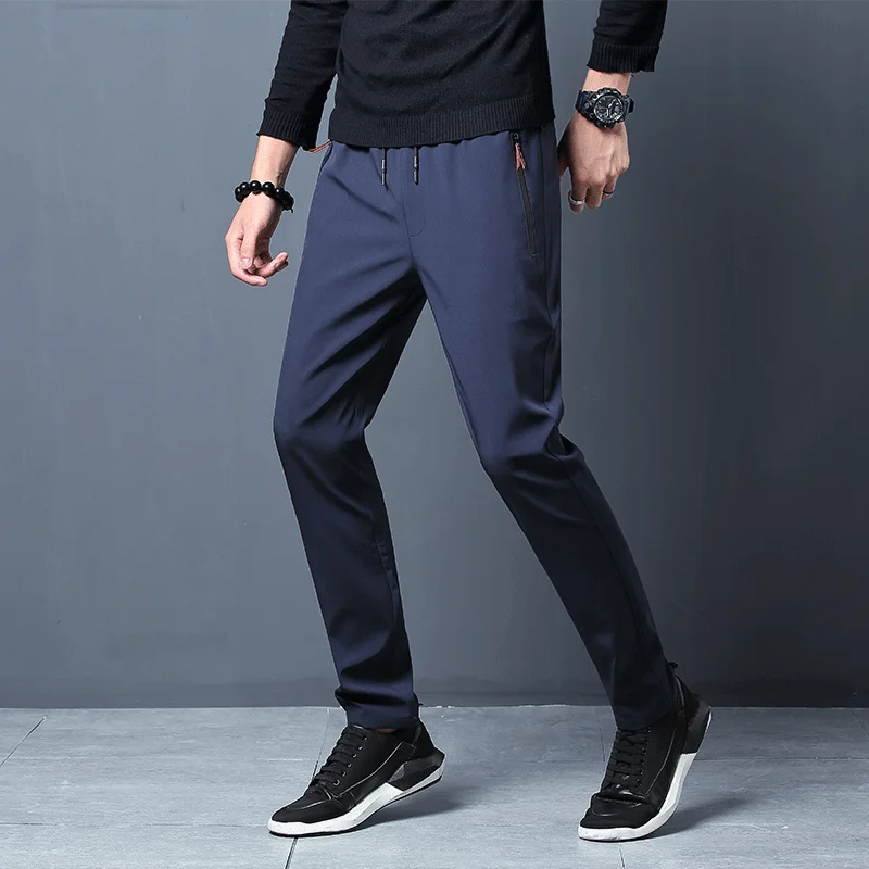 2025 New Men'S Korean Fashion Casual Summer Thin Quick Drying Ice Silk Straight Pants Loose Sports 9-Point Trousers Boy