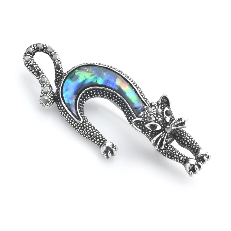 Wuli&baby Natural Shell Cat Brooches Women Lovely Running Cat Animal Brooch Pins Gifts