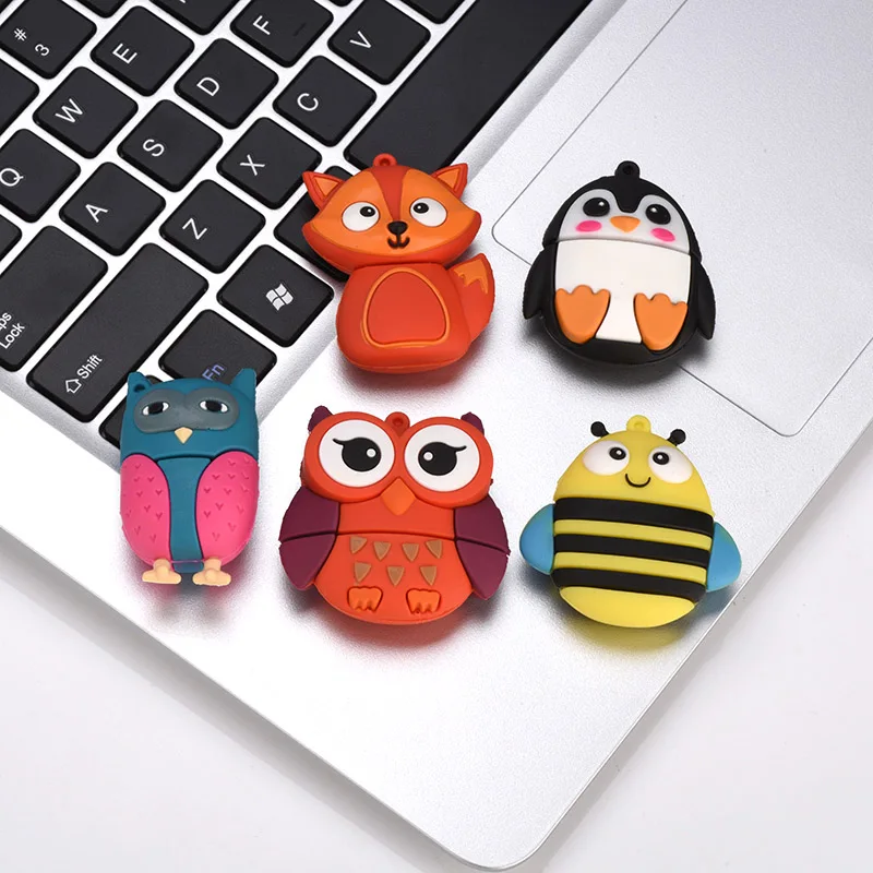 USB Flash Drive 32G Funny 64GB USB Flash Drive 4gb 8gb 16gb Memory Stick Cards Mini Pen Drive 128gb bee fox owl