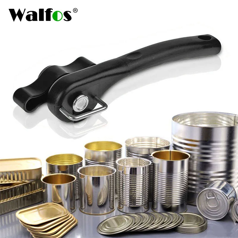 WALFOS Stainless Steel Can Tin Opener Safety Hand-Actuated Can Opener Kitchen Tools for Jars Canisters