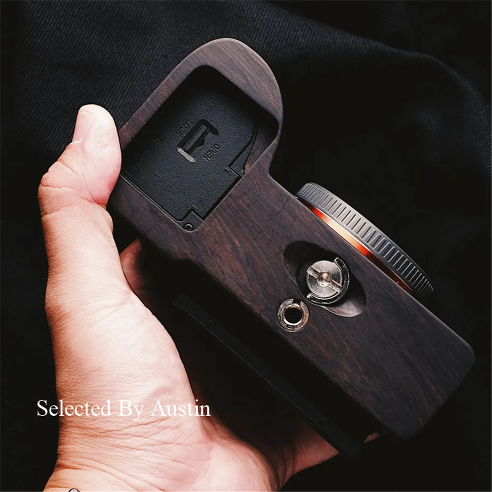 Soporte de placa de agarre manual de madera hecho a mano negro para Sony A7R4 a7R IV A7RM4 ILCE-7R IV A7R MKIV
