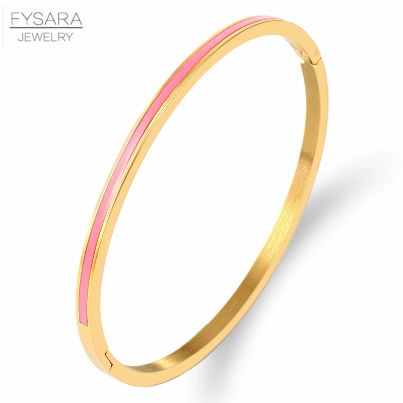 FYSARA 3mm Thin Colorful Orange Enamel Bangles Bracelets for Women Party Fashion Bangles Stainless Steel Jewelry 7 Color