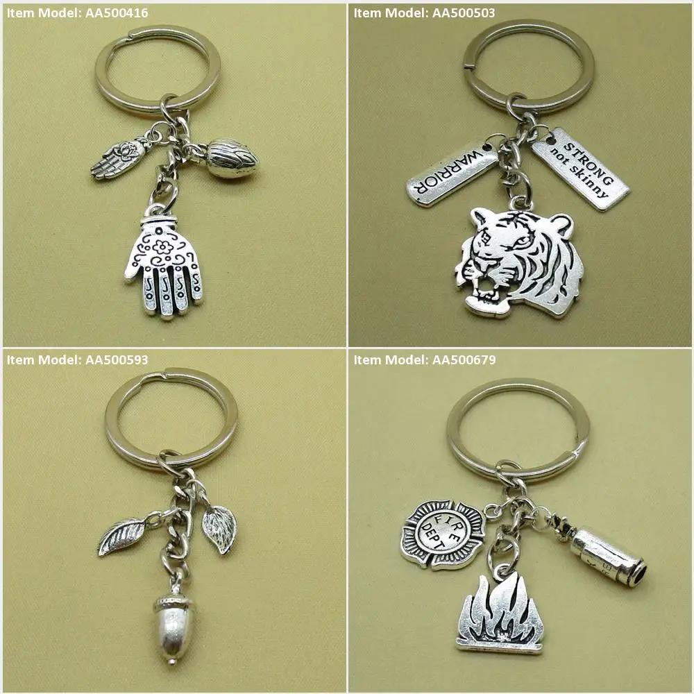 Keychain Keyring Fatima Hamsa Hamesh Buddhism Hand Lotus Buddha Head Tiger Sign Warrior Signs Tag Strong Fruit Acorn Nuts