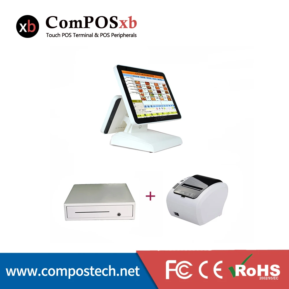 

Restaurant POS System Dual POS Terminal Cash Register 15+12Inch Screen ComPOSxb POS1619D