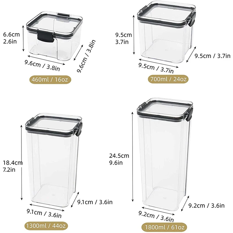 Airtight Food Storage Containers with Lids Plastic Dry Food Canisters for Cereal Flour Sugar Kitchen Pantry Organization Storage