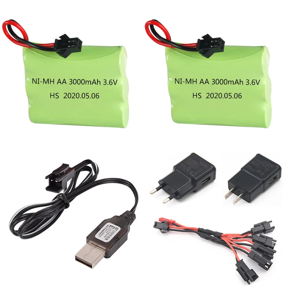 3.6V 3000mah AA NI-MH Battery Pack with Charger For RC Car Robots Tank Train Gun Boat parts AA 3.6v 2400mah Rechargeable Battery