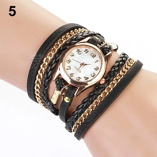 Wrist Watch Women Vintage Multilayer Faux Leather Alloy Braided Bracelet Wrist Watch Jewelry Women Quartz Watch Bracelet