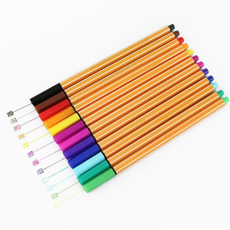 12 Colors Fineliner Set Drawing Pen 0.4mm Liner Pens Sketch Marker Tiralineas Tekenen Lettering Markers Pennarelli Dessin