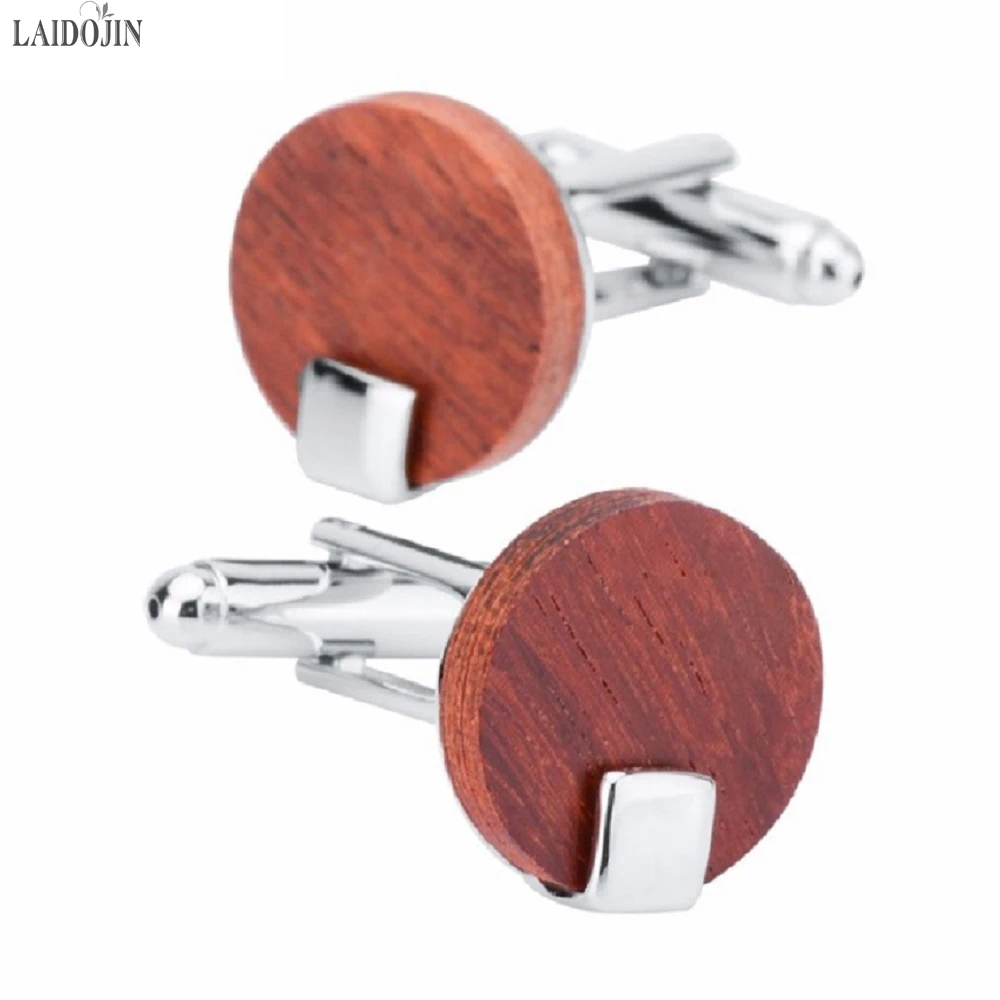 LAIDOJIN Luxury Red Wooden Cufflinks For Mens Shirt High Quality Fashion Round Cuff links Wedding Gift Brand Jewelry Abotoaduras