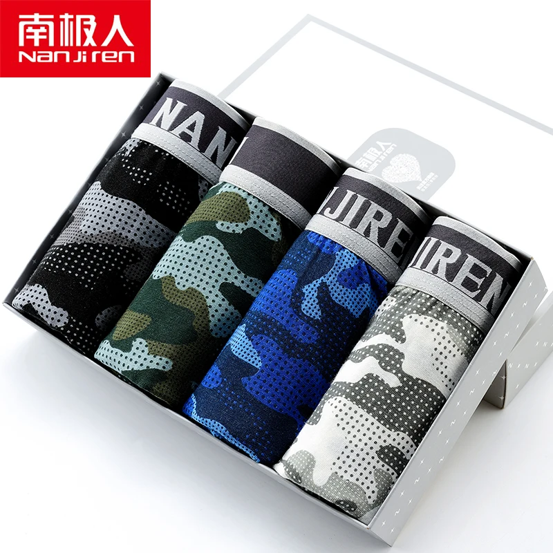 NANJIREN – boxer en coton naturel pour hommes, sous-vêtements solides, organique, modèle, boxer ventilé, lot de 4 pièces