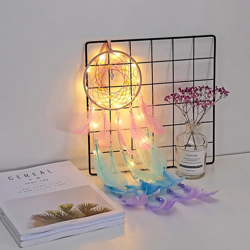 Colorful True feather dream catcher lights up Creative dreamcatcher girls practical special birthday gifts home decoration