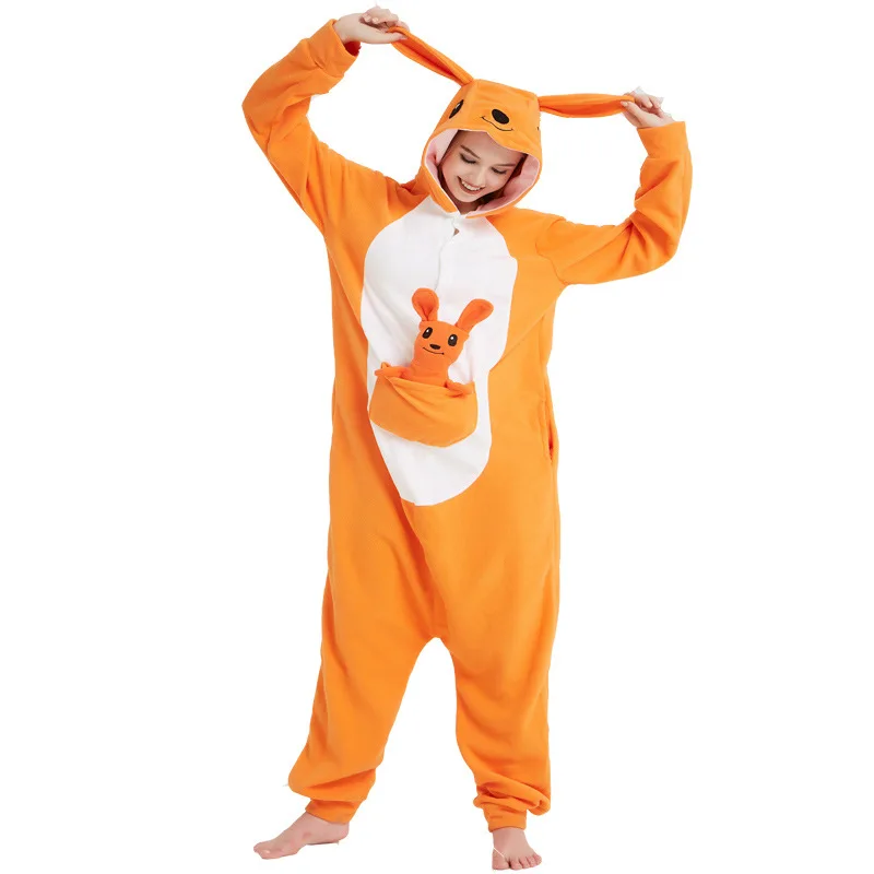 Winter Onesie Flannel Pajama Sets Adult Unisex Cosplay Animal Pajamas Kangaroo Onesies For Adults Pajama Suit