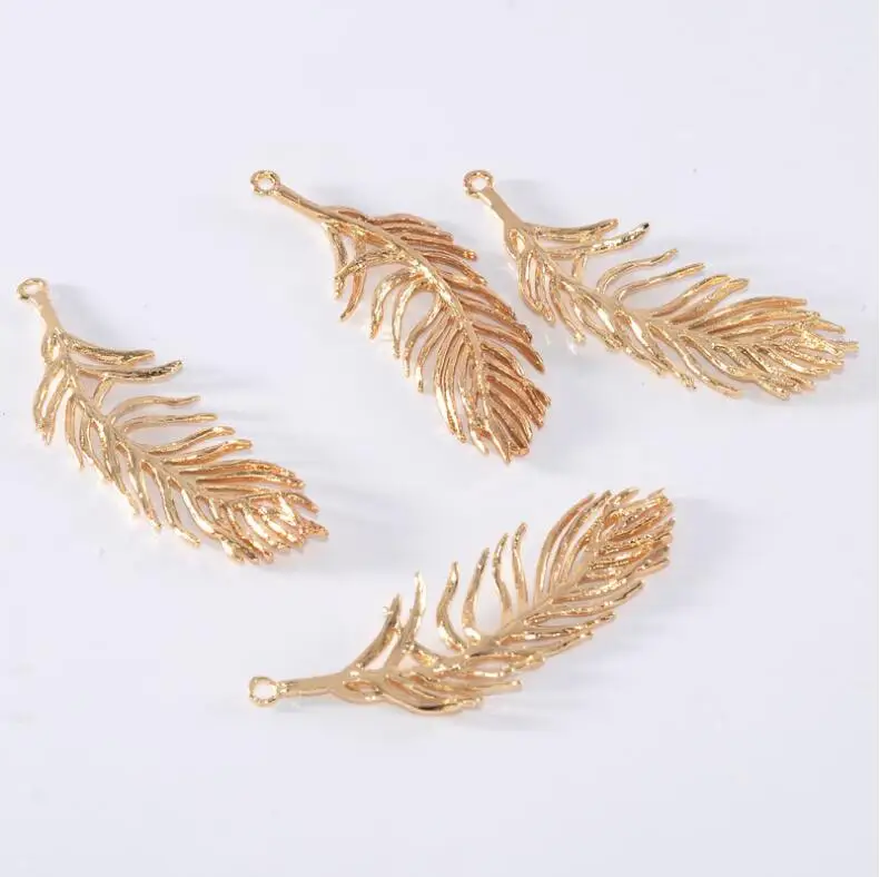 (1552)6PCS 12x36MM 24K Champagne Gold Color Plated Brass Feather Charms Pendants High Quality Diy Jewelry Accessories