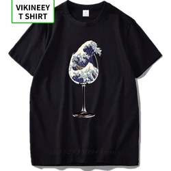 EU Size 100% Cotton Kanagawa Surf T Shirt Men Noodles Wine Glass Artistic Design Black Great Wave Tee Tops Male T-shirts