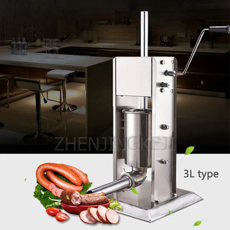 3L Sausage Filling Machine Manual Stainless Steel Small Vertical Hand Crank Home Effortless Sausage Machine Separate Cleaning