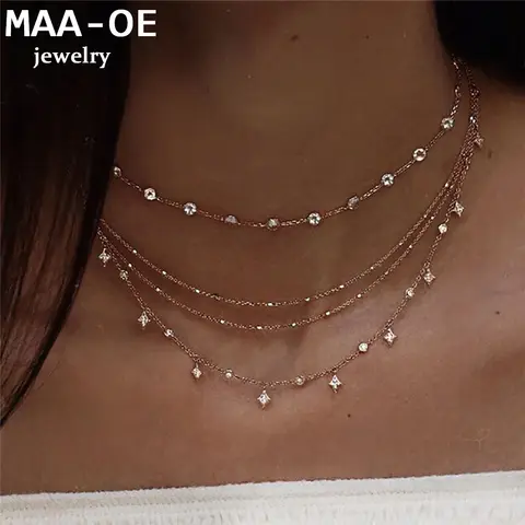 여성 목걸이에 대한 새로운 골드 플레이트 크리스탈 별 펜던트 목걸이 2020 다단계 여성 Boho 빈티지 보석 결혼 선물