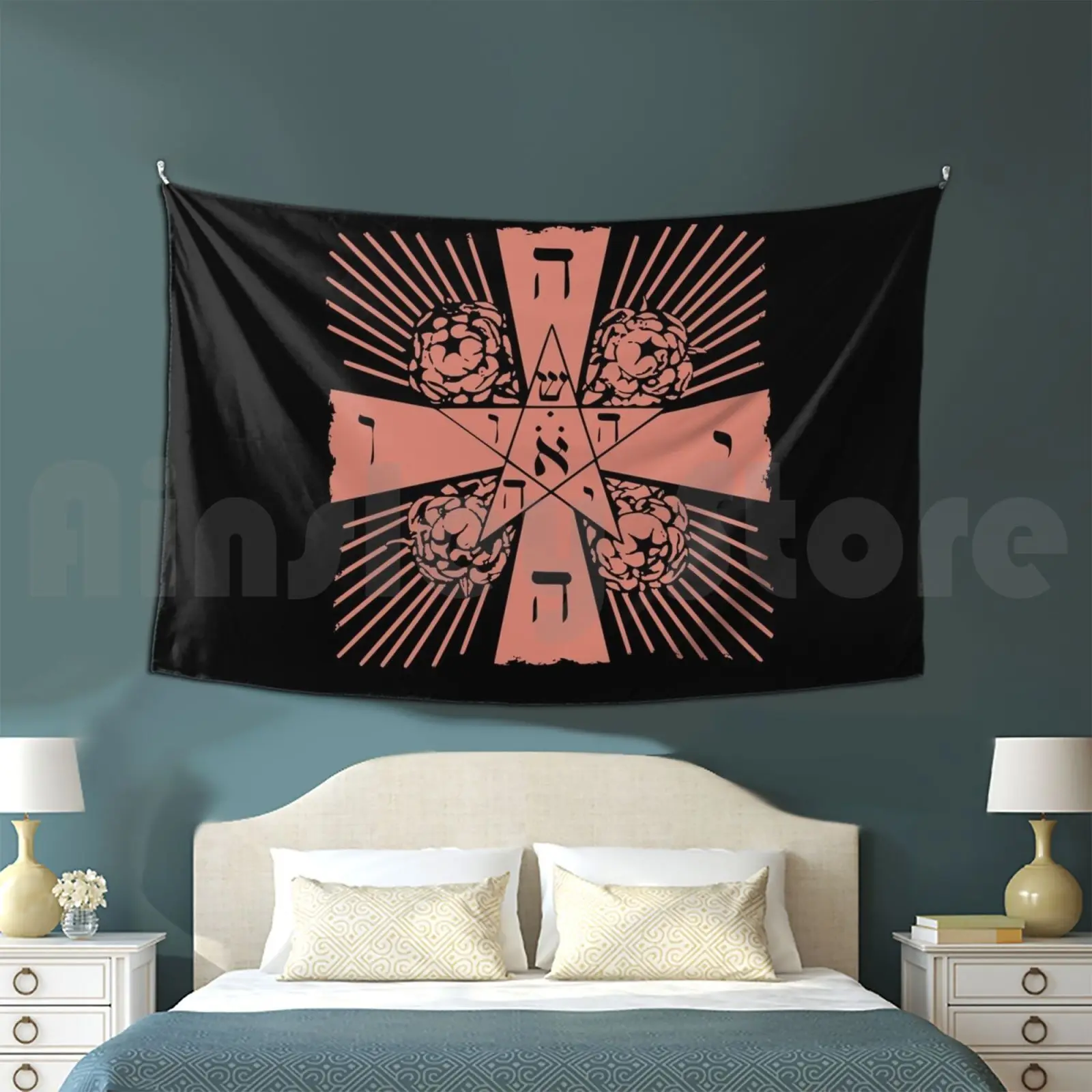 Rosy Cross Rosicrucian Golden Dawn Gnostic Tapestry Living Room Bedroom Esoteric Occult Symbol Rosy