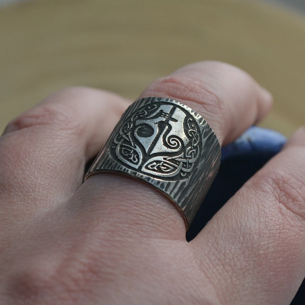 EYHIMD Norse Mythology Goddes Hel Ring Viking Hela Runes Stainless Steel Band Celtics Amulet Pagan Jewelry