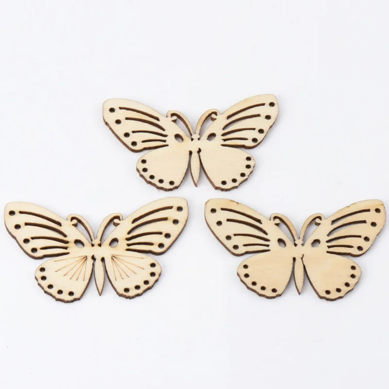 Butterfly Pattern Natrual Wooden Scrapbooking Hollow Craft Random for Home Decoration 32x55mm 5pcs