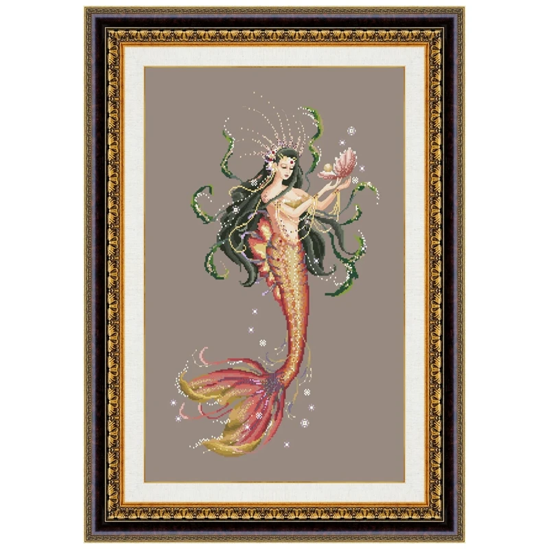 Dreampattern Pearl of the ocean cross stitch kit beads pattern design 18ct 14ct 11ct coffee canvas embroidery DIY needlework