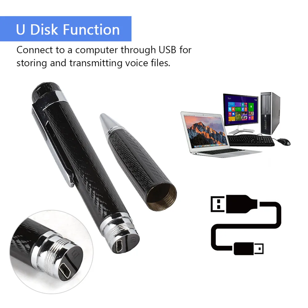 Pen-shaped Continuous 12-hour Digital Voice Recorder 192Kbps One-button Audio Recorder Portable Audio Video