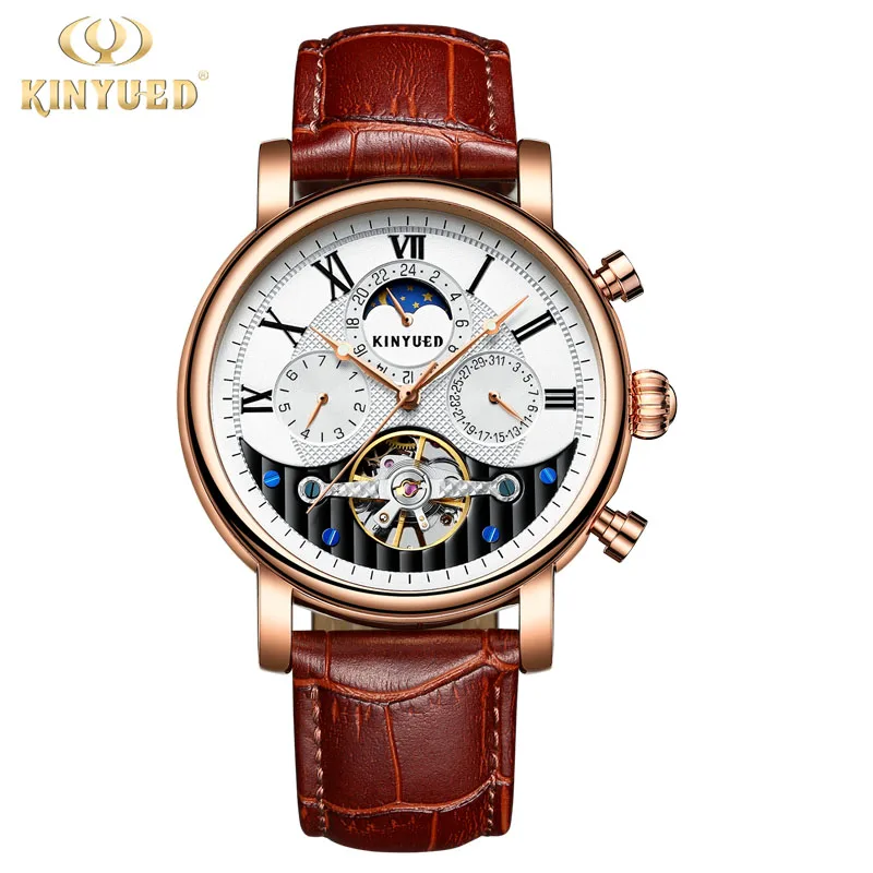 

KINYUEDTop Brand Luxury Goldday moon phase setting Automatic Mechanical Business Waterproof Clocks Men's Watches Auto Date