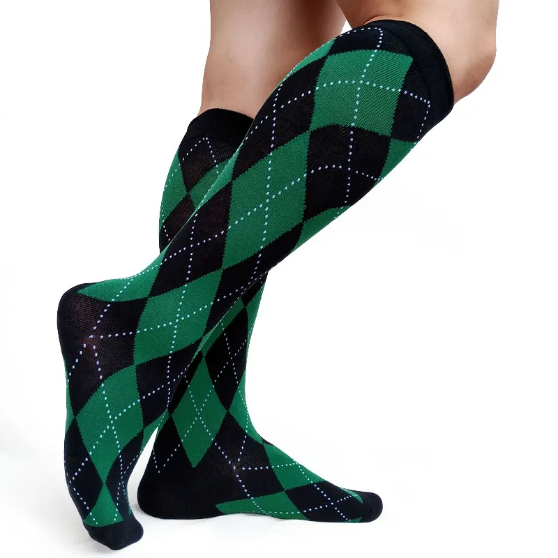 Plaid Knee High Mens Long socks Sexy Formal Dress High quality Gay fetish Cotton Stocking Male Sock Softy Comfortable Sox