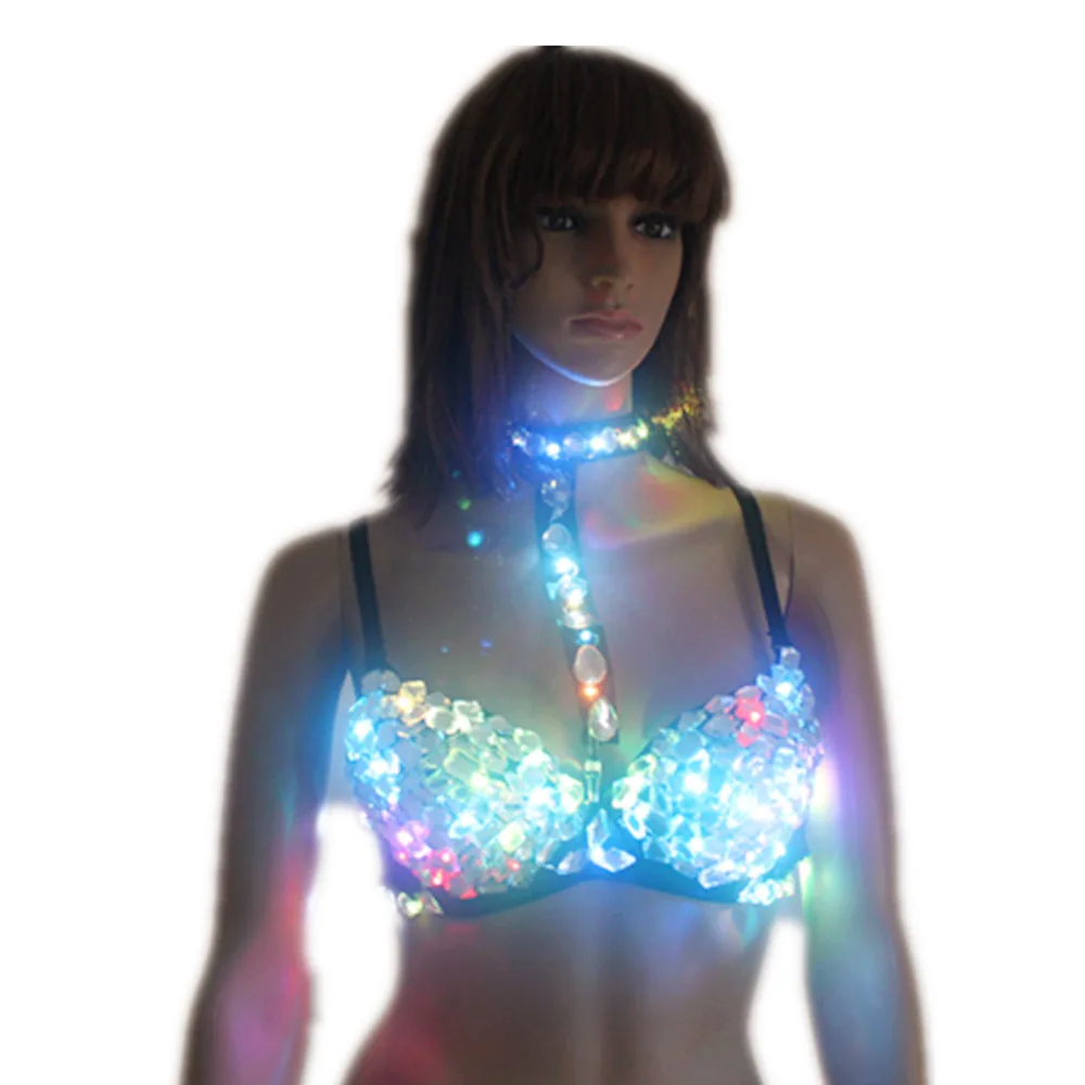 Sexy LED Bra Stage Bra Colorful Flash LED Glow Damond Underwear Singer Dance Punk Club Stage Wear