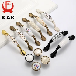 KAK Antique Bronze Ceramic Cabinet Handles Zinc Alloy Drawer Knobs Kitchen Wardrobe Door Pull European Furniture Handle Hardware