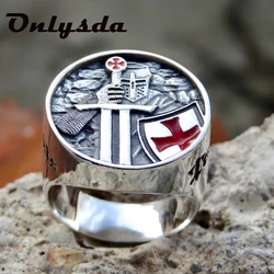 Wholesale Cool Stuff Men's Rings Stainless Steel Red Armor Shield Knight Templar Crusader Cross Ring Punk Jewelry