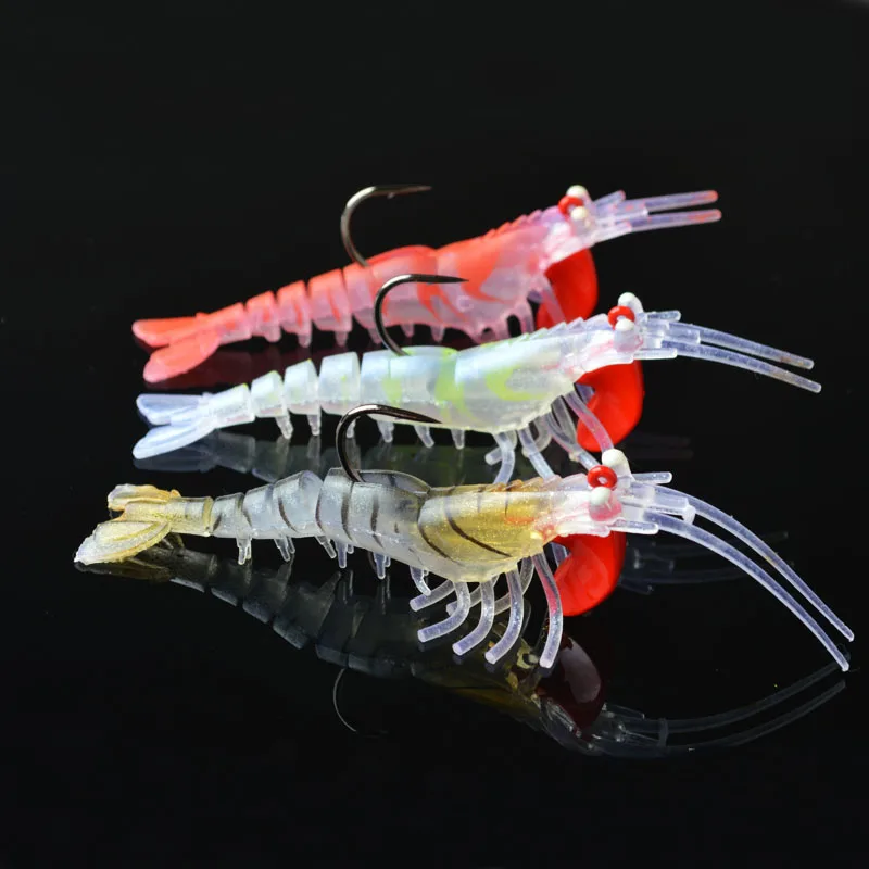 TOMA 3pcs 5cm 7cm 10cm Soft Fishing Lure Tail Jig Head Hook Soft Shrimp Artificial Bait Saltwater Sea Bass Swimbait Tackle Gear