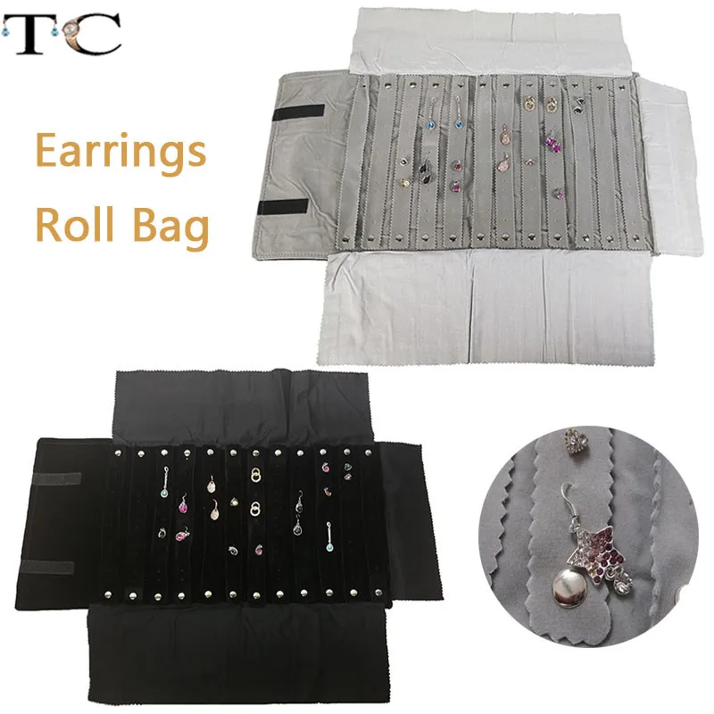 Jewelry Carrying Cases Velvet Travel Jewelry Portable Display Organizer Travel Roll for 60pairs of Stud/Earrings Hanging Bag