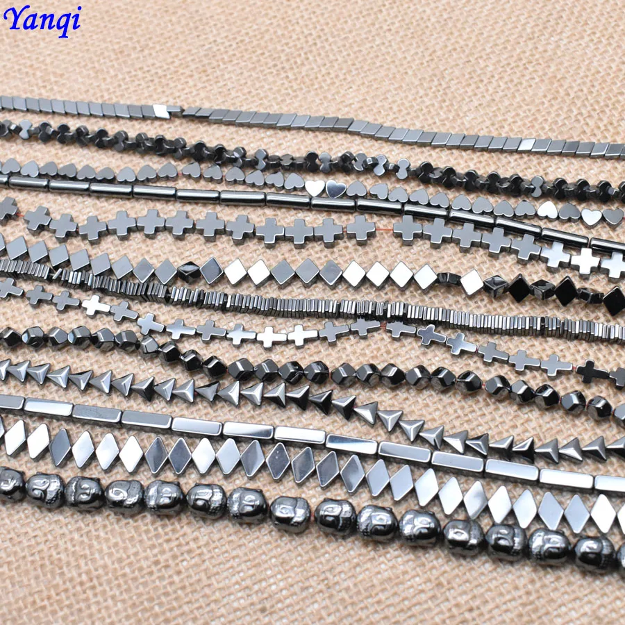 Natural Stone Heart Cross Buddha Square Black Hematite beads Loose Spacer beads For Jewelry Making DIY Bracelet Diverse Style