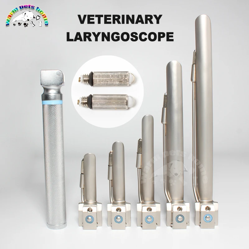 Stainless Steel Anesthesia Laryngoscope for Animals Dog Cat LED Lamp Laryngoscope with 5 Blades Veterinary Equipment