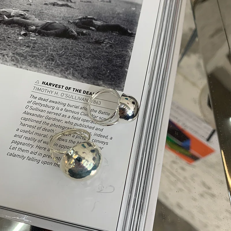 LIVVY Silver Color Large Ball Smooth Rings for Women Vintage Simple Handmade Opening Finger Fashion Jewelry Couple