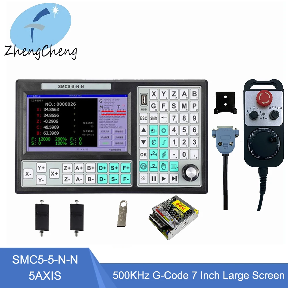 5-osiowy kontroler USB CNC w trybie Offline Mach3 SMC5-5-N-N kod G 500KHz dla maszyna do grawerowania CNC + 6-osiowe koło ręczne + moc 75w