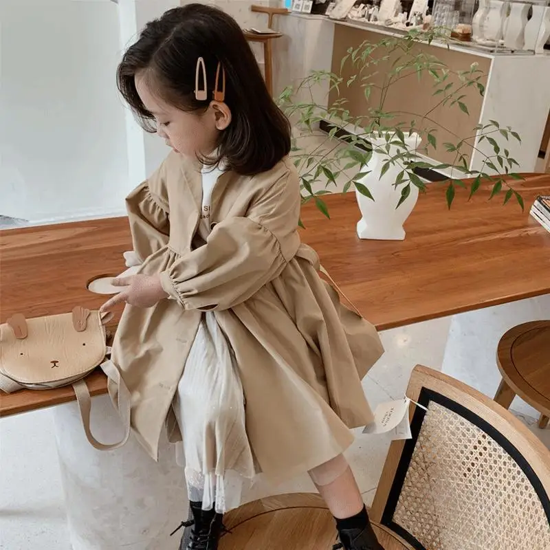 Spring Autumn Korean Fashion Children Windbreaker Jacket Kids Girls Khaki Trench Coat Outerwear Coats Princess Jackets For Girls