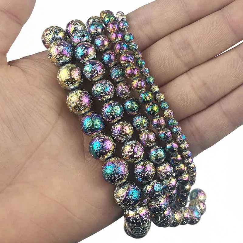 JHNBY Bright Colorful Lava volcanics ore Natural Stone 4/6/8/10/12MM Round Spacers Loose beads for Jewelry making DIY bracelets