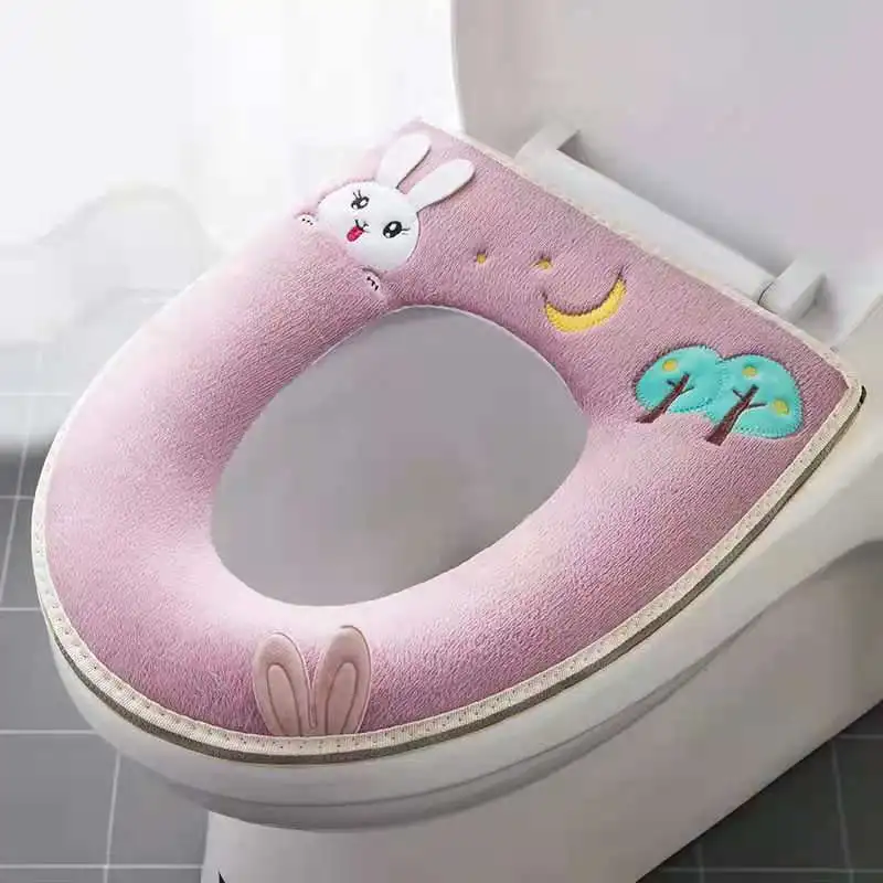 Winter Warm Toilet Seat Cover Closestool Mat 1Pcs Washable Bathroom Accessories Knitting Pure Color Soft O-shape Pad Toilet Seat