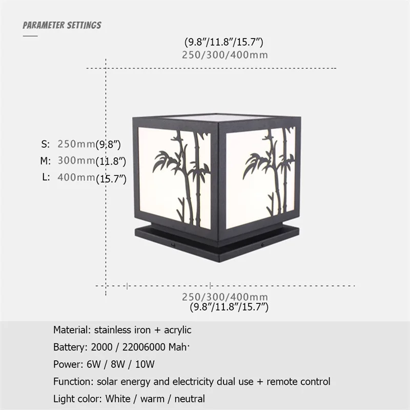 Outdoor Solar Post Lamp Wall Lights With Remote Control Waterproof IP65 Modern LED For Home Garden