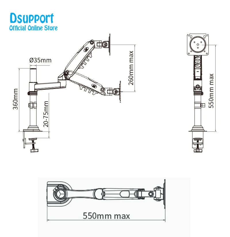 Suporte para monitor LED LCD, suporte de mesa, braço de montagem, movimento total, ergonômico, TV, mola de gás, NB H80, 17-27 ", carregando 2-9 kg