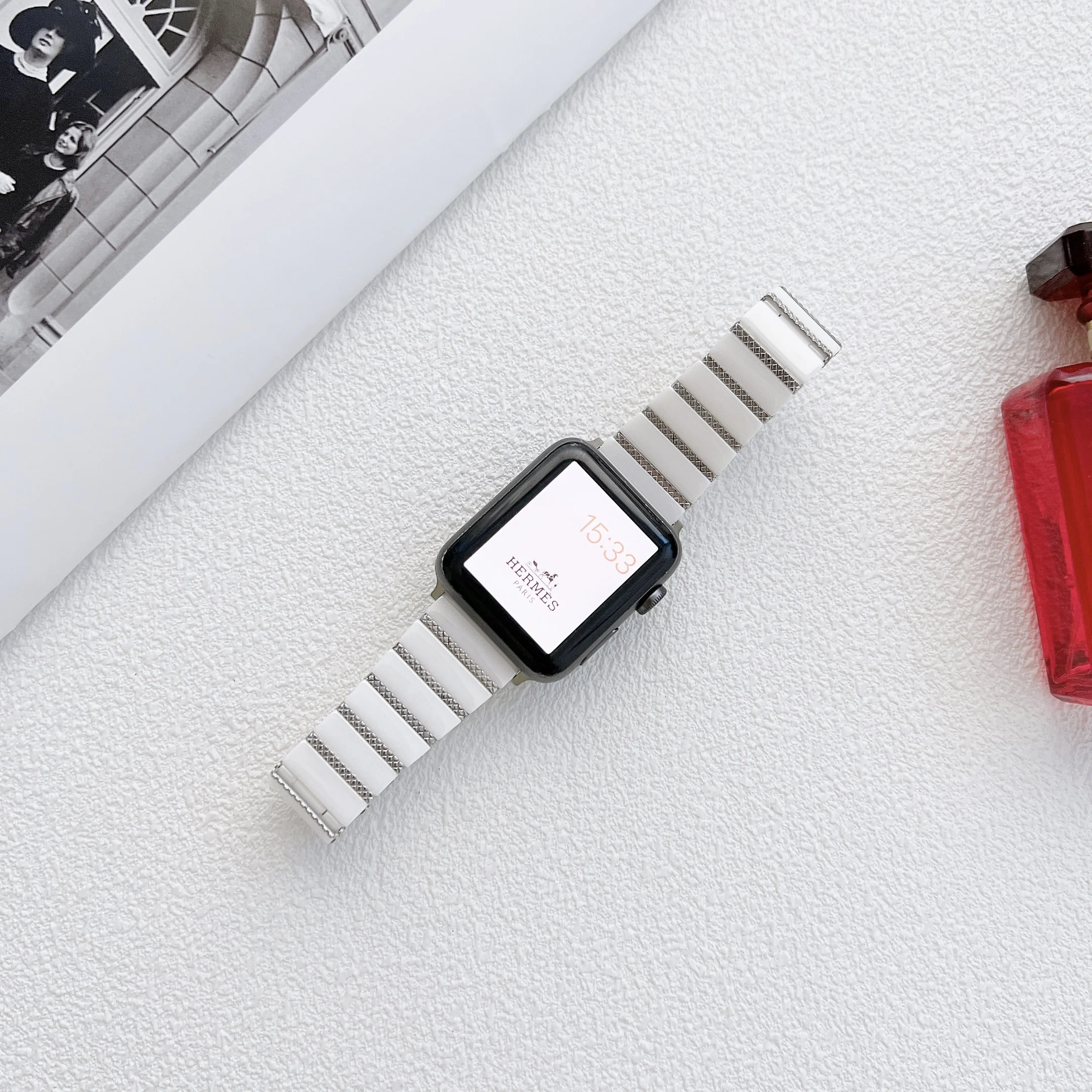 Luxury Ceramics Strap for Apple Watch Bnad Series 7 6 SE 5 4 3 45mm 41mm 44mm 40mm Stainless Steel Business Bracelet For iwatch